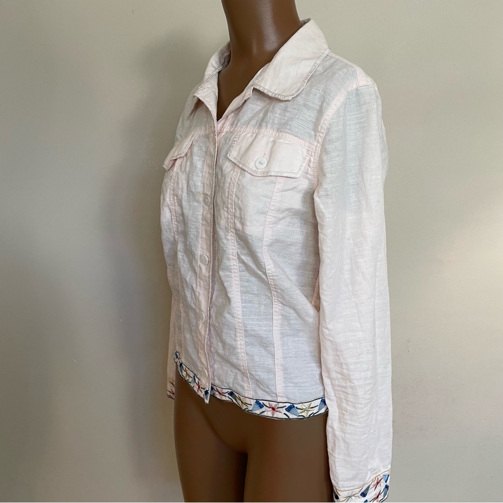 Women's RUBYYAYA ROMERO Light Pink LINEN & RAYON Embroidered SUMMER JACKET XS - Picture 3 of 7